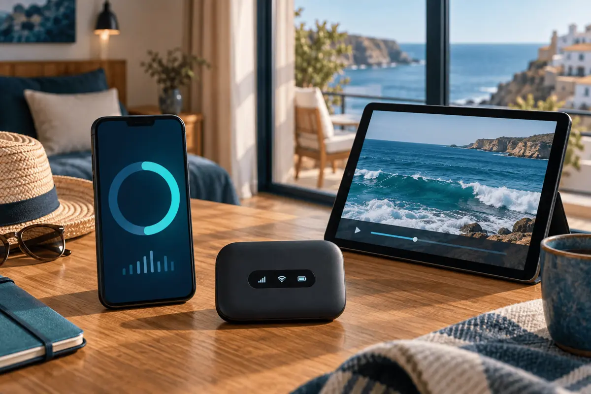 Telemóvel, tablet e router preparados para streaming em vários dispositivos